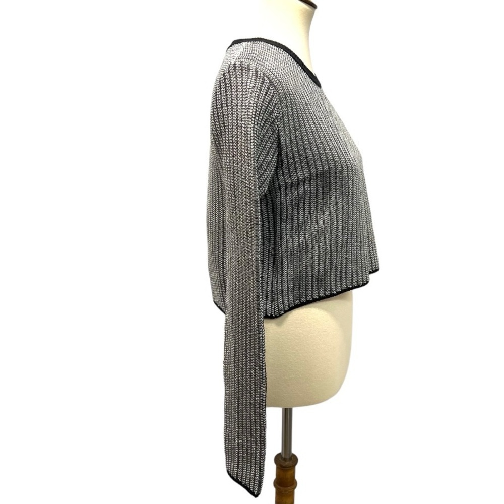 Alexander Wang Black & White Vinyl Technical Tweed Long Sleeve Crop Top Women S - Picture 7 of 14